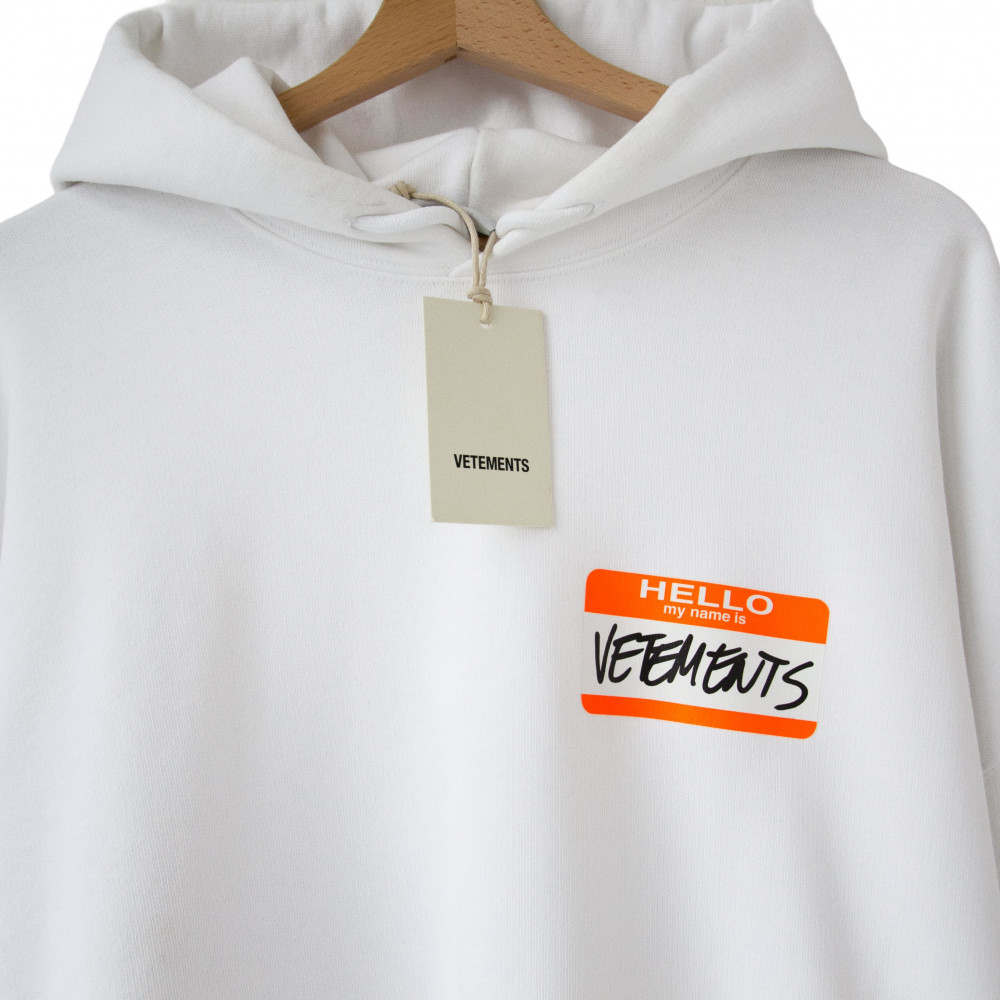 Vetements Hello My Name Is Hoodie (White)